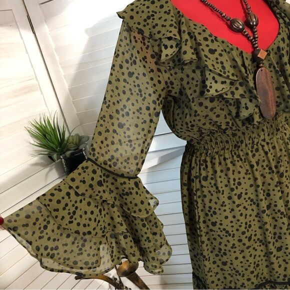 Misa Los Angeles Mavistela Dress XS Green Black Dot Ruffled - Picture 4 of 8